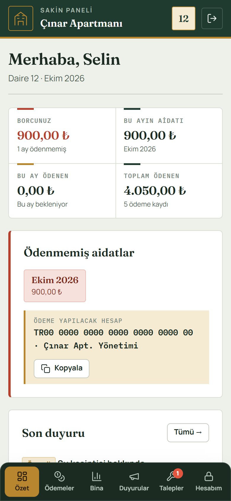 Apartman ve Site Yönetim Paneli — telefonda sakin paneli